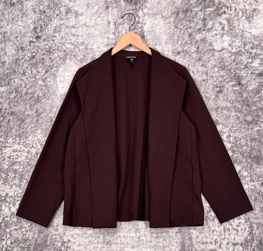 Eileen Fisher Sweater Large Womens Brown Long Sleeve Open Front Drape Cardigan